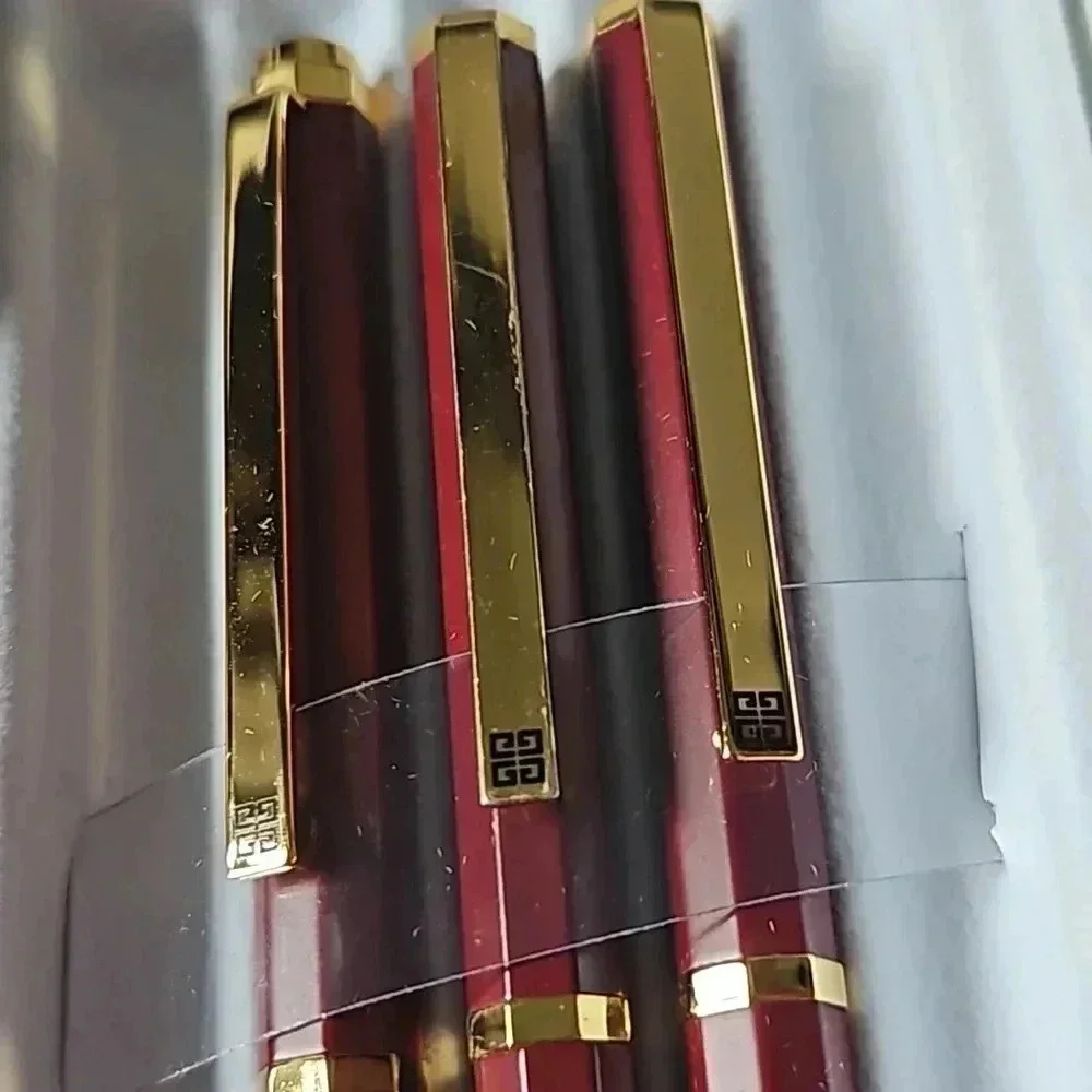 Givenchy Red Ballpoint Pens and Pencil set with Case & Original Box (Black ink)